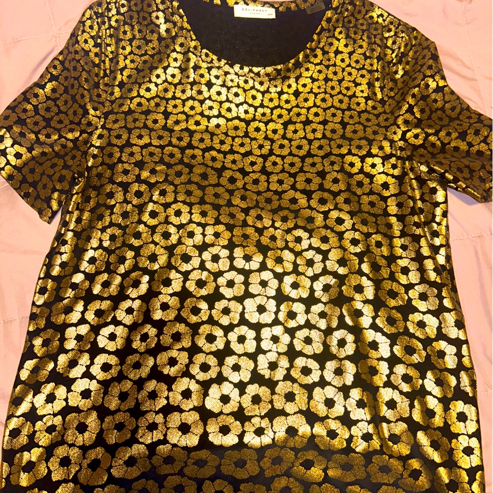 Equipment Gold Metallic Floral Short Sleeve Tee